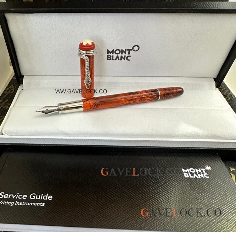 AAA Grade Replica Mont blanc Snake Fountain Pen Red Silver